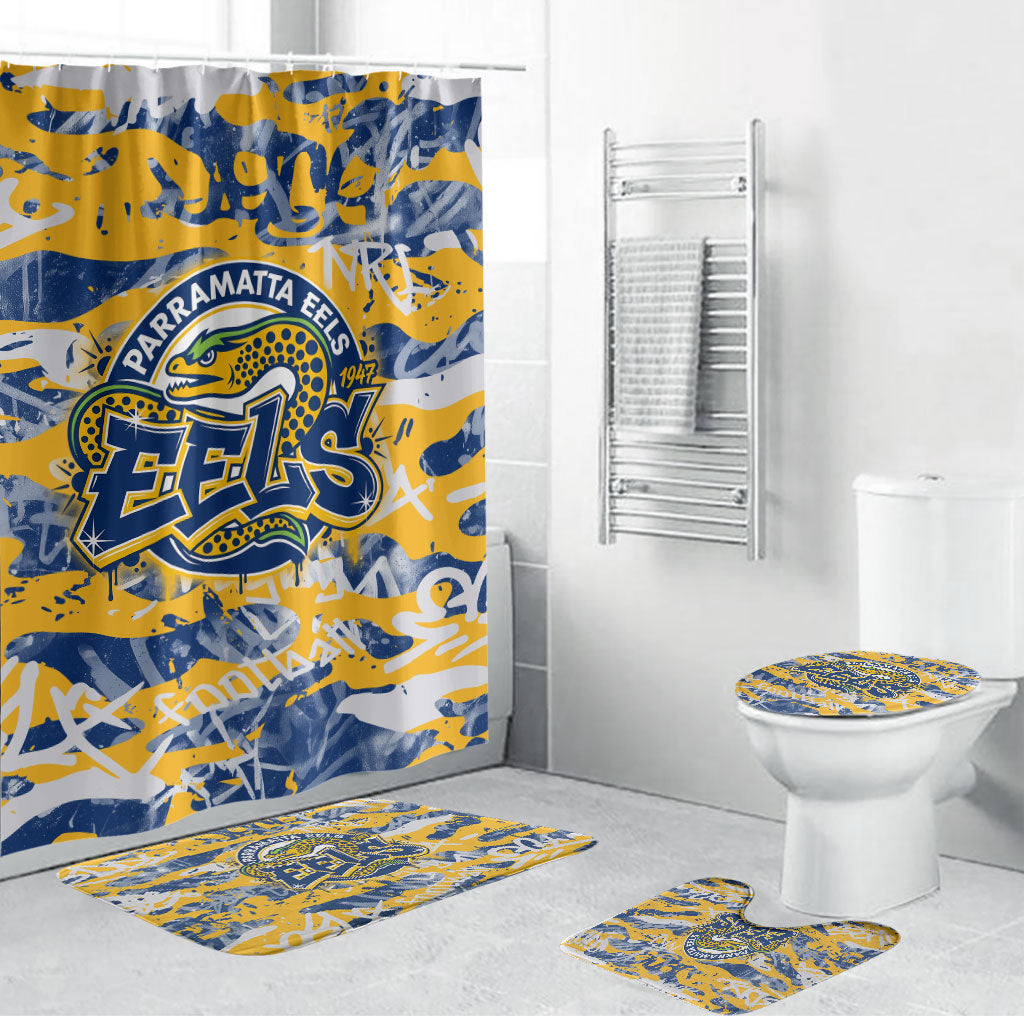 Parramatta Eels Rugby Bathroom Set Graffiti Typography Urban Camo Abstract Street Style
