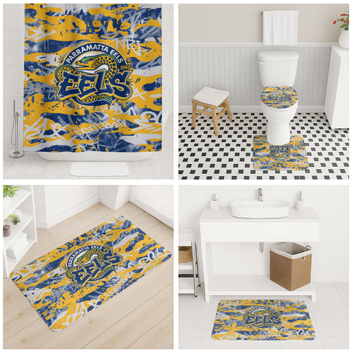 Parramatta Eels Rugby Bathroom Set Graffiti Typography Urban Camo Abstract Street Style