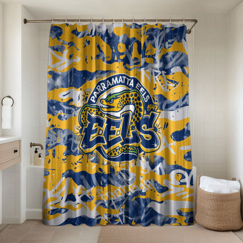 Parramatta Eels Rugby Bathroom Set Graffiti Typography Urban Camo Abstract Street Style