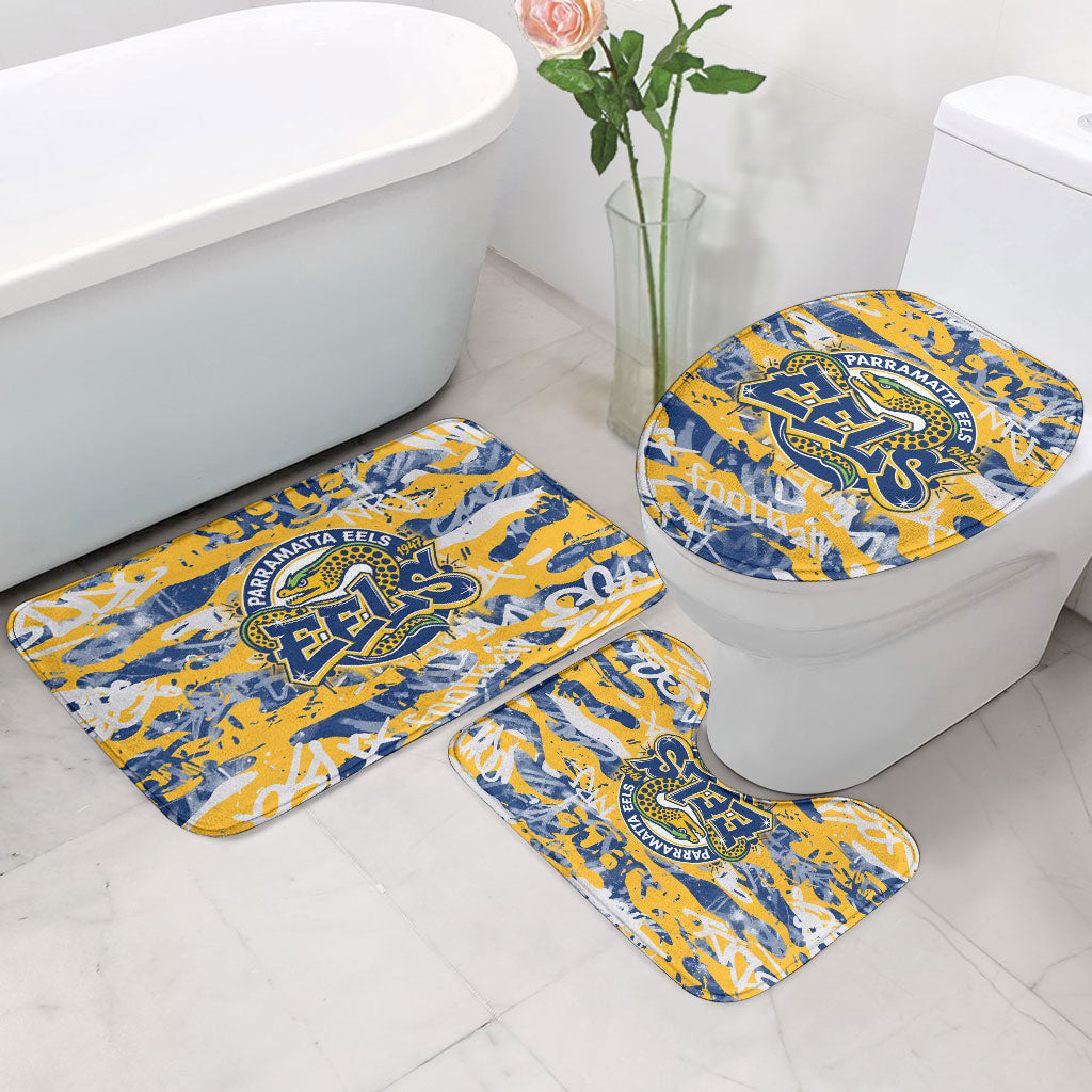 Parramatta Eels Rugby Bathroom Set Graffiti Typography Urban Camo Abstract Street Style
