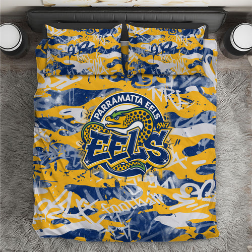 Parramatta Eels Rugby Bedding Set Graffiti Typography Urban Camo Abstract Street Style