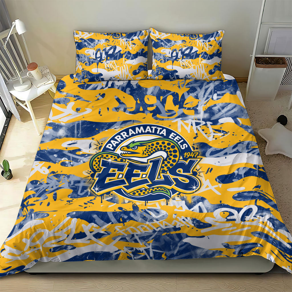 Parramatta Eels Rugby Bedding Set Graffiti Typography Urban Camo Abstract Street Style