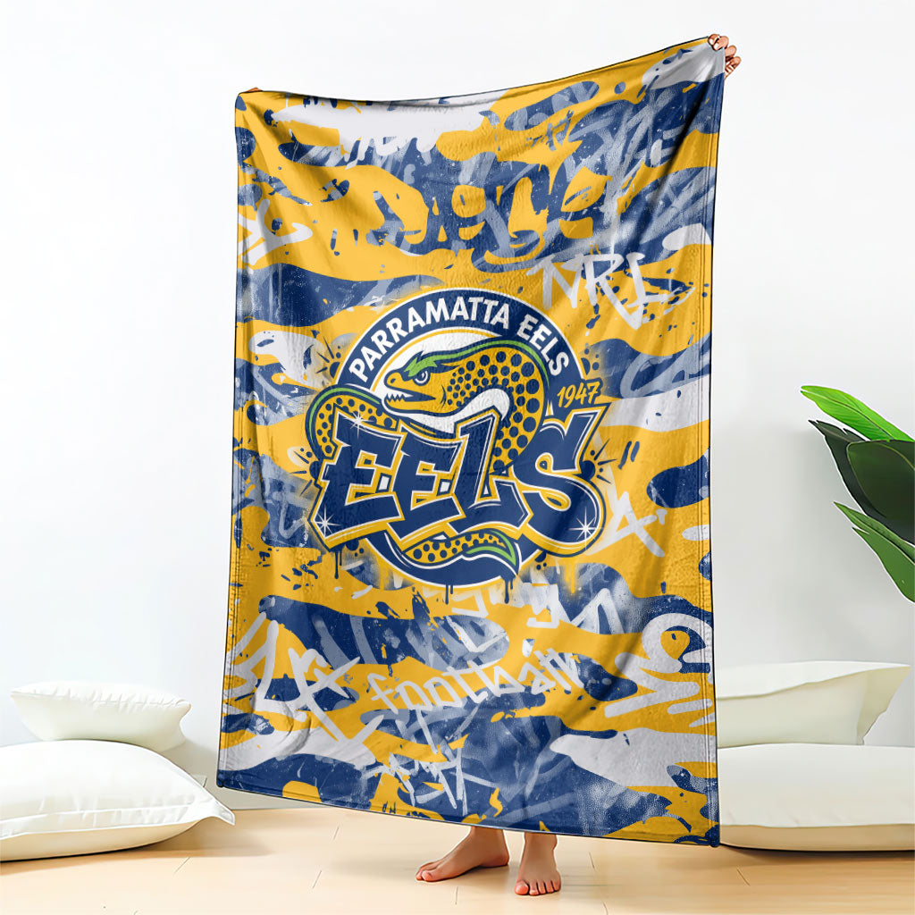 Parramatta Eels Rugby Blanket Graffiti Typography Urban Camo Abstract Street Style