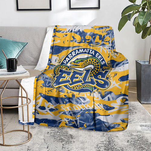 Parramatta Eels Rugby Blanket Graffiti Typography Urban Camo Abstract Street Style