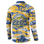 Parramatta Eels Rugby Button Sweatshirt Graffiti Typography Urban Camo Abstract Street Style