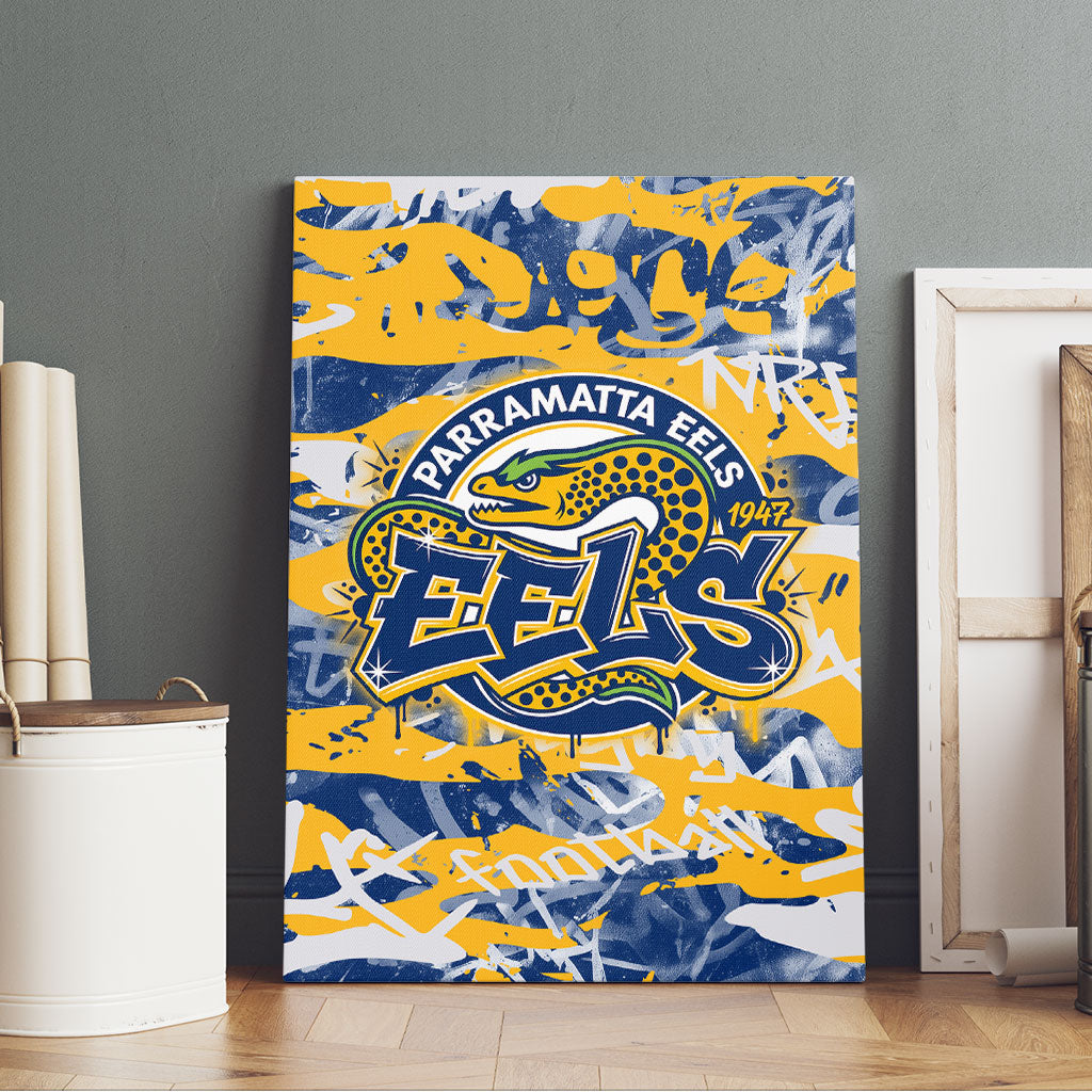 Parramatta Eels Rugby Canvas Wall Art Graffiti Typography Urban Camo Abstract Street Style