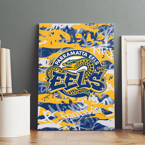 Parramatta Eels Rugby Canvas Wall Art Graffiti Typography Urban Camo Abstract Street Style