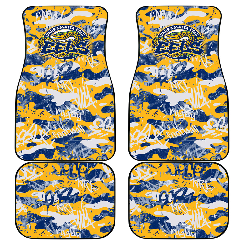 Parramatta Eels Rugby Car Mats Graffiti Typography Urban Camo Abstract Street Style