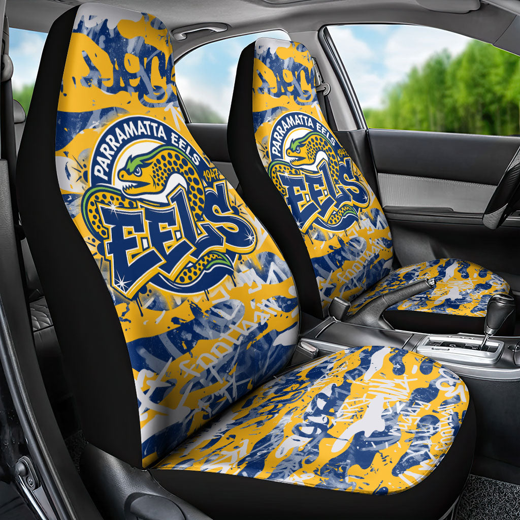 Parramatta Eels Rugby Car Seat Cover Graffiti Typography Urban Camo Abstract Street Style