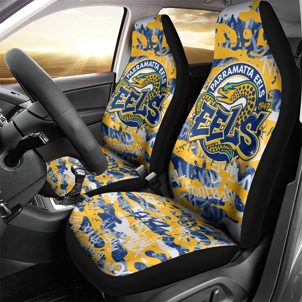 Parramatta Eels Rugby Car Seat Cover Graffiti Typography Urban Camo Abstract Street Style