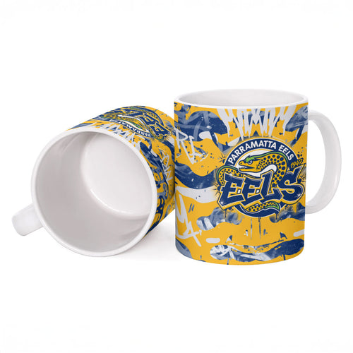 Parramatta Eels Rugby Ceramic Mug Graffiti Typography Urban Camo Abstract Street Style