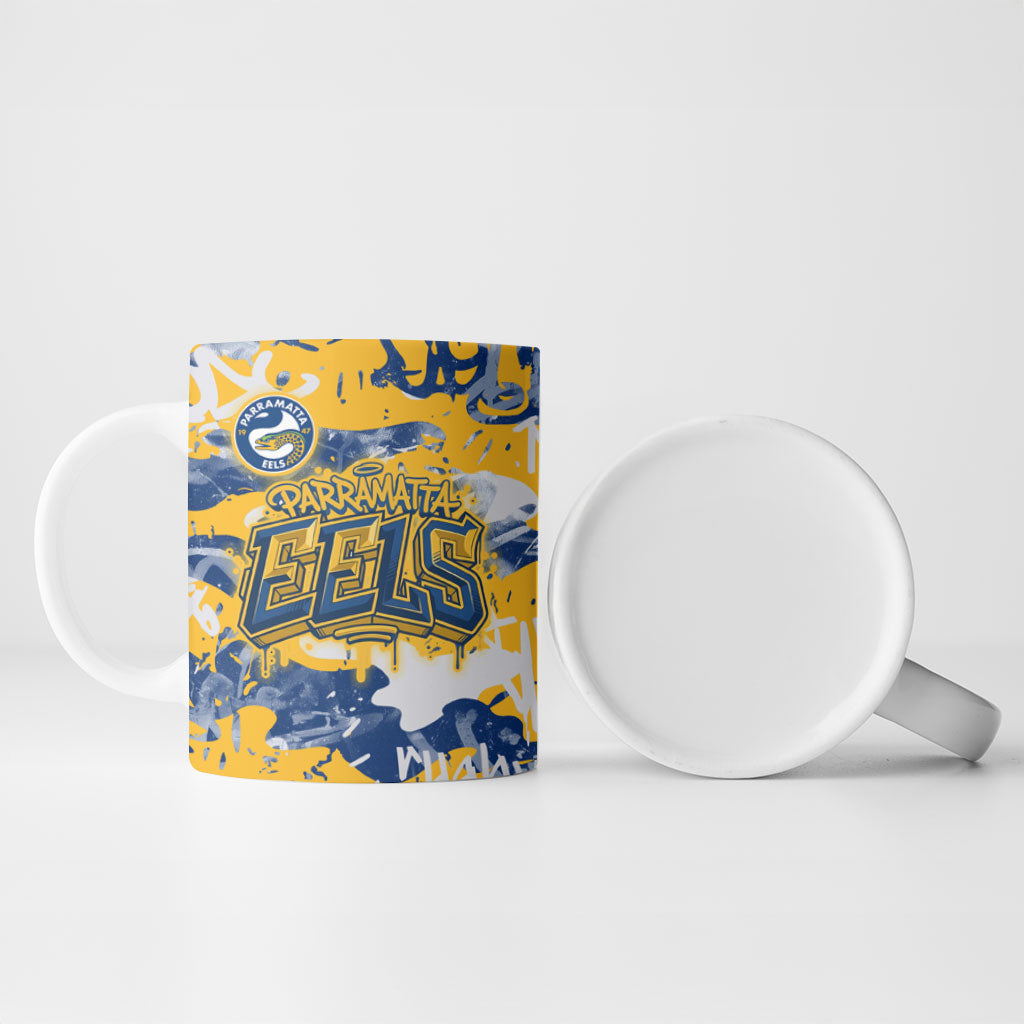 Parramatta Eels Rugby Ceramic Mug Graffiti Typography Urban Camo Abstract Street Style