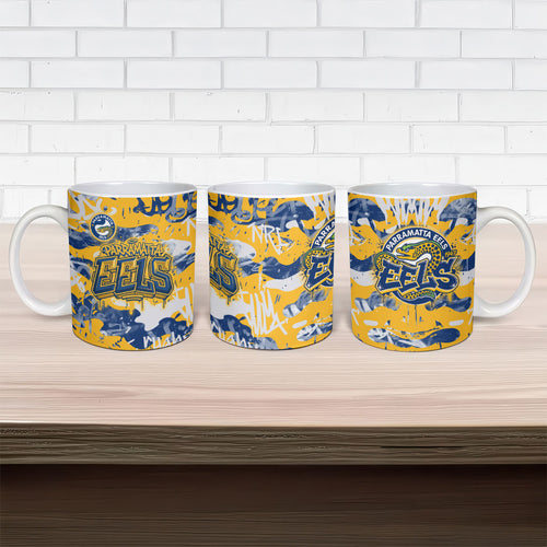 Parramatta Eels Rugby Ceramic Mug Graffiti Typography Urban Camo Abstract Street Style
