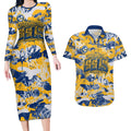Parramatta Eels Rugby Couples Matching Long Sleeve Bodycon Dress and Hawaiian Shirt Graffiti Typography Urban Camo Abstract Street Style