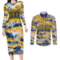 Parramatta Eels Rugby Couples Matching Long Sleeve Bodycon Dress and Long Sleeve Button Shirt Graffiti Typography Urban Camo Abstract Street Style