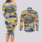 Parramatta Eels Rugby Couples Matching Long Sleeve Bodycon Dress and Long Sleeve Button Shirt Graffiti Typography Urban Camo Abstract Street Style