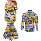Parramatta Eels Rugby Couples Matching Mermaid Dress and Long Sleeve Button Shirt Graffiti Typography Urban Camo Abstract Street Style