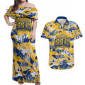 Parramatta Eels Rugby Couples Matching Off Shoulder Maxi Dress and Hawaiian Shirt Graffiti Typography Urban Camo Abstract Street Style