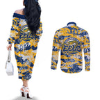 Parramatta Eels Rugby Couples Matching Off The Shoulder Long Sleeve Dress and Long Sleeve Button Shirt Graffiti Typography Urban Camo Abstract Street Style