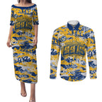 Parramatta Eels Rugby Couples Matching Puletasi and Long Sleeve Button Shirt Graffiti Typography Urban Camo Abstract Street Style