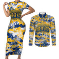 Parramatta Eels Rugby Couples Matching Short Sleeve Bodycon Dress and Long Sleeve Button Shirt Graffiti Typography Urban Camo Abstract Street Style