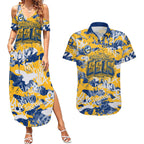 Parramatta Eels Rugby Couples Matching Summer Maxi Dress and Hawaiian Shirt Graffiti Typography Urban Camo Abstract Street Style