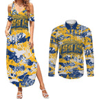 Parramatta Eels Rugby Couples Matching Summer Maxi Dress and Long Sleeve Button Shirt Graffiti Typography Urban Camo Abstract Street Style