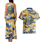 Parramatta Eels Rugby Couples Matching Tank Maxi Dress and Hawaiian Shirt Graffiti Typography Urban Camo Abstract Street Style