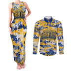 Parramatta Eels Rugby Couples Matching Tank Maxi Dress and Long Sleeve Button Shirt Graffiti Typography Urban Camo Abstract Street Style