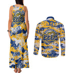Parramatta Eels Rugby Couples Matching Tank Maxi Dress and Long Sleeve Button Shirt Graffiti Typography Urban Camo Abstract Street Style