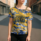 Parramatta Eels Rugby Cross Shoulder Shirt Graffiti Typography Urban Camo Abstract Street Style