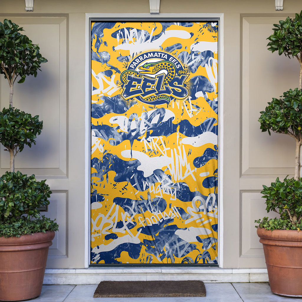 Parramatta Eels Rugby Door Cover Graffiti Typography Urban Camo Abstract Street Style