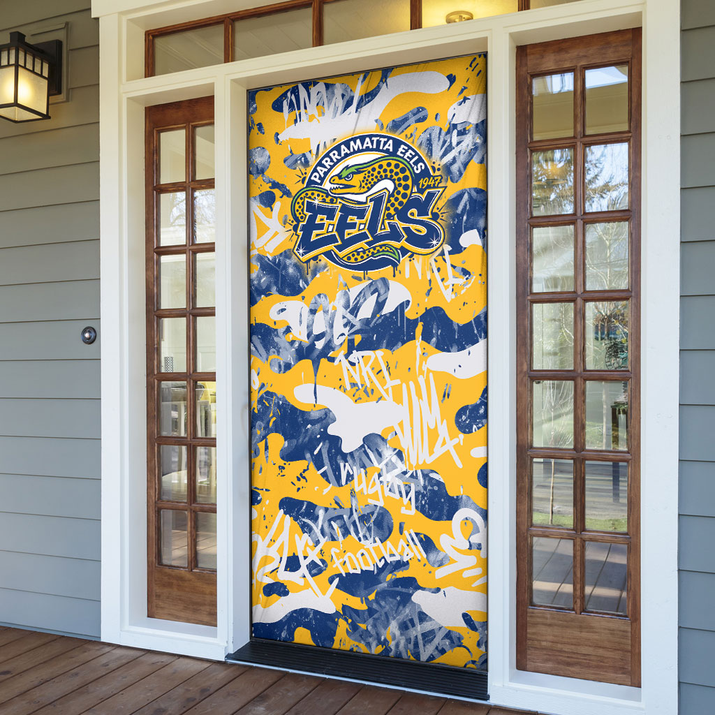 Parramatta Eels Rugby Door Cover Graffiti Typography Urban Camo Abstract Street Style