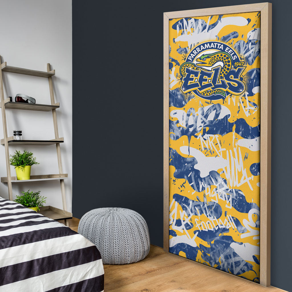 Parramatta Eels Rugby Door Cover Graffiti Typography Urban Camo Abstract Street Style