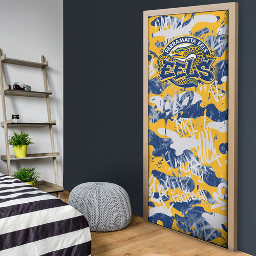 Parramatta Eels Rugby Door Cover Graffiti Typography Urban Camo Abstract Street Style