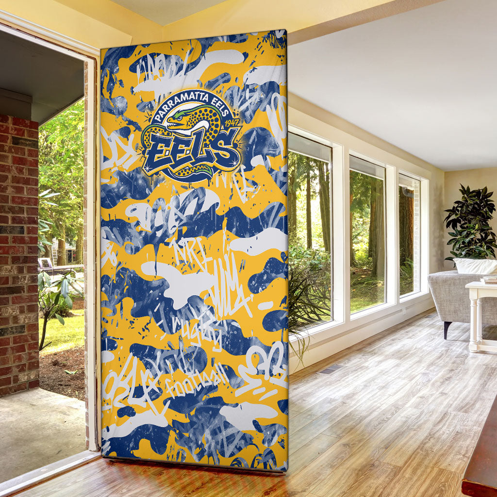 Parramatta Eels Rugby Door Cover Graffiti Typography Urban Camo Abstract Street Style