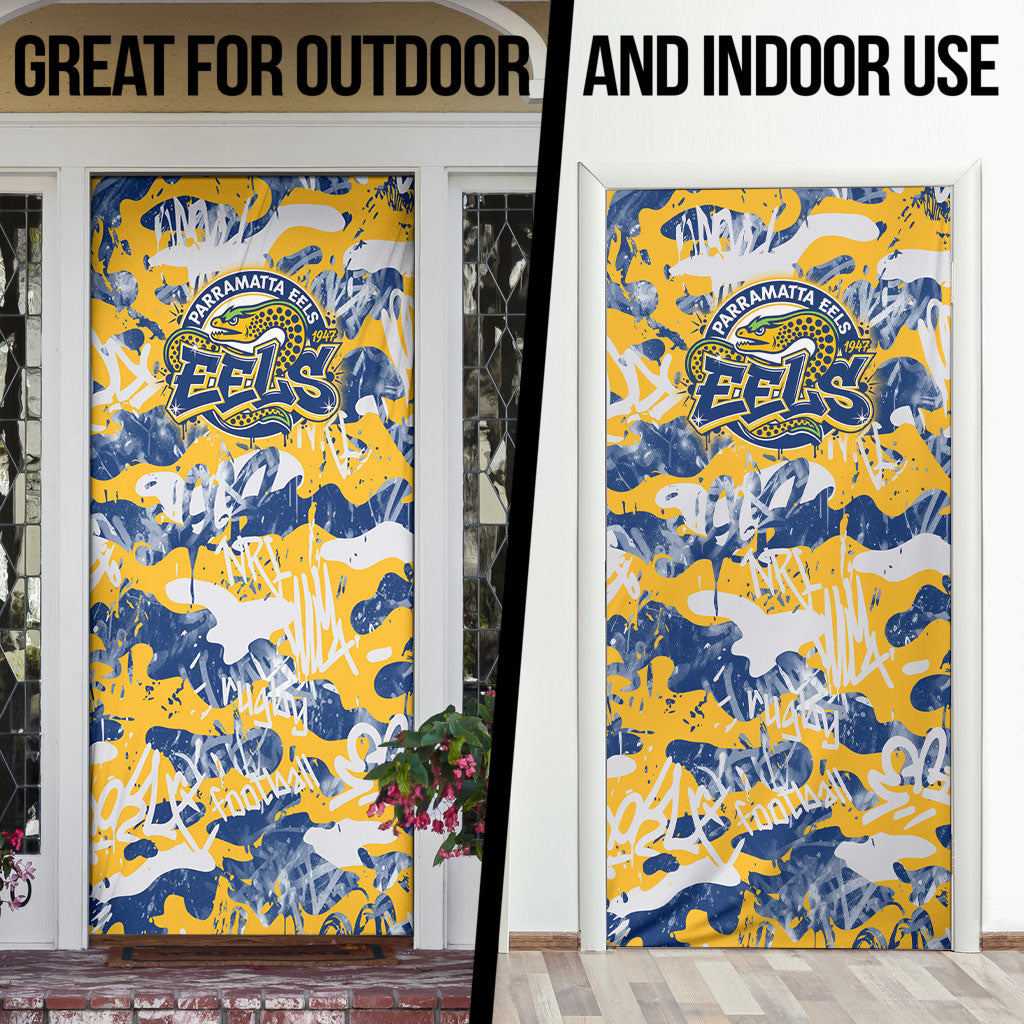 Parramatta Eels Rugby Door Cover Graffiti Typography Urban Camo Abstract Street Style