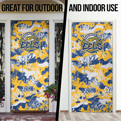 Parramatta Eels Rugby Door Cover Graffiti Typography Urban Camo Abstract Street Style