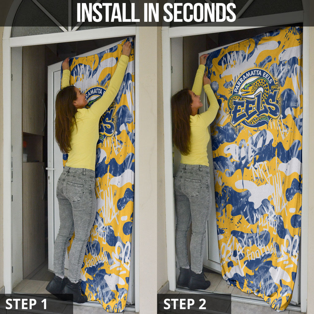 Parramatta Eels Rugby Door Cover Graffiti Typography Urban Camo Abstract Street Style