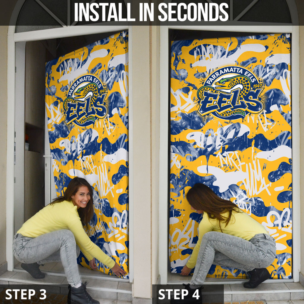 Parramatta Eels Rugby Door Cover Graffiti Typography Urban Camo Abstract Street Style