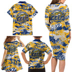 Parramatta Eels Rugby Family Matching Long Sleeve Bodycon Dress and Hawaiian Shirt Graffiti Typography Urban Camo Abstract Street Style