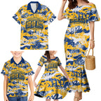 Parramatta Eels Rugby Family Matching Mermaid Dress and Hawaiian Shirt Graffiti Typography Urban Camo Abstract Street Style