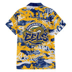 Parramatta Eels Rugby Family Matching Off The Shoulder Long Sleeve Dress and Hawaiian Shirt Graffiti Typography Urban Camo Abstract Street Style