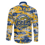 Parramatta Eels Rugby Family Matching Off The Shoulder Long Sleeve Dress and Hawaiian Shirt Graffiti Typography Urban Camo Abstract Street Style