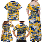 Parramatta Eels Rugby Family Matching Off Shoulder Maxi Dress and Hawaiian Shirt Graffiti Typography Urban Camo Abstract Street Style