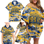 Parramatta Eels Rugby Family Matching Off Shoulder Short Dress and Hawaiian Shirt Graffiti Typography Urban Camo Abstract Street Style
