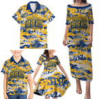 Parramatta Eels Rugby Family Matching Puletasi and Hawaiian Shirt Graffiti Typography Urban Camo Abstract Street Style