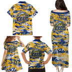 Parramatta Eels Rugby Family Matching Puletasi and Hawaiian Shirt Graffiti Typography Urban Camo Abstract Street Style