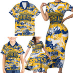 Parramatta Eels Rugby Family Matching Short Sleeve Bodycon Dress and Hawaiian Shirt Graffiti Typography Urban Camo Abstract Street Style