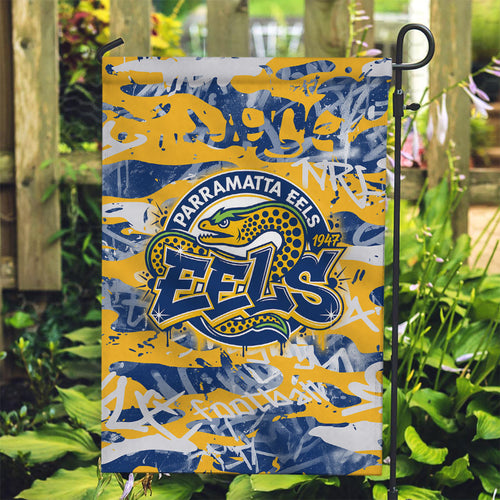 Parramatta Eels Rugby Garden Flag Graffiti Typography Urban Camo Abstract Street Style
